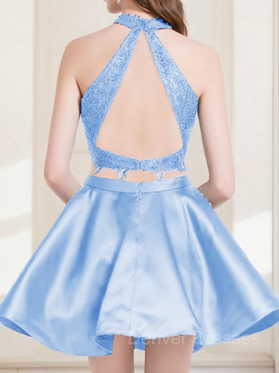Evening Dress Maxi Long Sleeve, A-Line/Princess Halter Short/Mini Satin Homecoming Dresses
