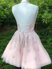 Prom Dresses Long Formal Evening Gown, A-Line/Princess Halter Short/Mini Tulle Homecoming Dresses With Appliques Lace