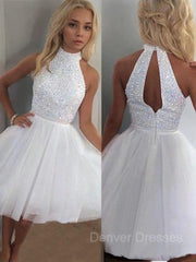 Party Dress Luxury, A-Line/Princess Halter Short/Mini Tulle Homecoming Dresses With Beading