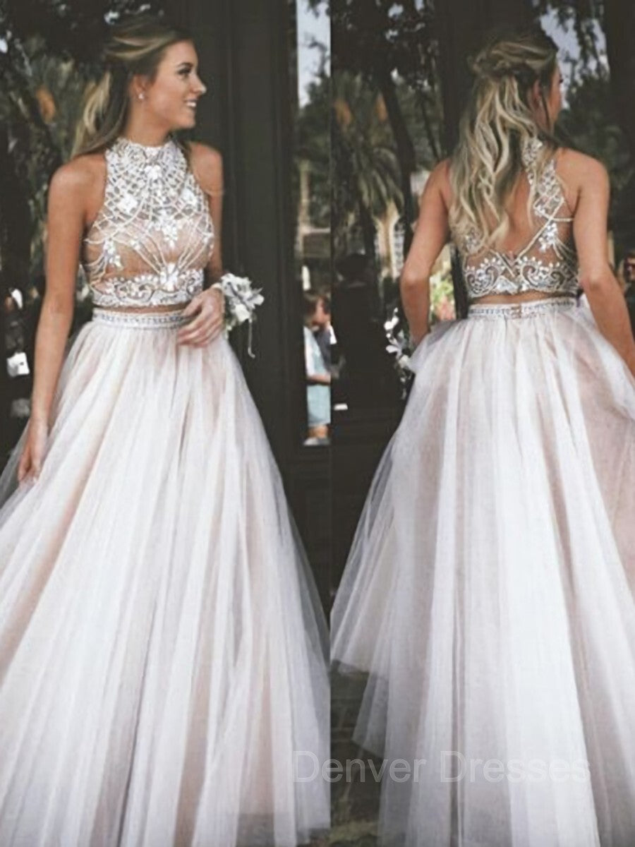 Classy Dress Outfit, A-Line/Princess High Neck Floor-Length Tulle Evening Dresses