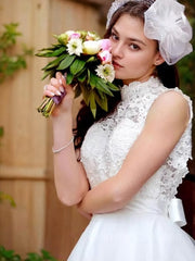 Wedding Dress Strapless, A-Line/Princess High Neck Knee-Length Tulle Wedding Dresses