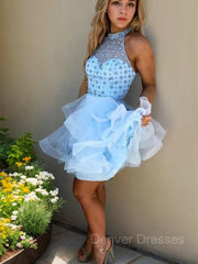 Couture Gown, A-Line/Princess High Neck Short/Mini Tulle Homecoming Dresses