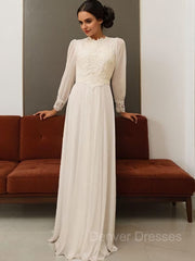Wedding Dress Tulle Lace, A-Line/Princess Jewel Floor-Length Chiffon Wedding Dresses