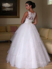 Wedsing Dresses Vintage, A-Line/Princess Jewel Floor-Length Organza Wedding Dresses With Beading
