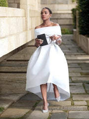 Bridesmaid Dress As Wedding Dress, A-Line/Princess Off-the-Shoulder Asymmetrical Satin Prom Dresses
