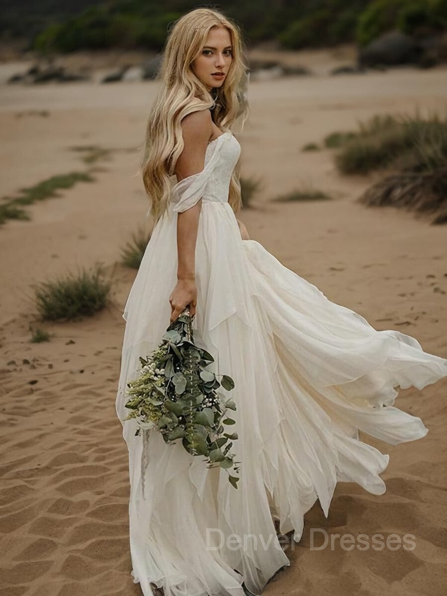 Weddings Dresses Beach, A-Line/Princess Off-the-Shoulder Floor-Length Chiffon Wedding Dresses