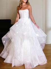 Wedding Dress Back, A-Line/Princess Off-the-Shoulder Floor-Length Tulle Wedding Dresses