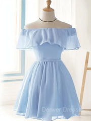 Evening Dress Sleeve, A-Line/Princess Off-the-Shoulder Short/Mini Chiffon Homecoming Dresses With Ruffles