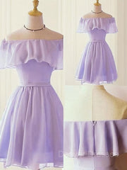Evening Dress Sleeves, A-Line/Princess Off-the-Shoulder Short/Mini Chiffon Homecoming Dresses With Ruffles