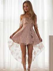 Mafia Dress, A-Line/Princess Off-the-Shoulder Short/Mini Lace Homecoming Dresses