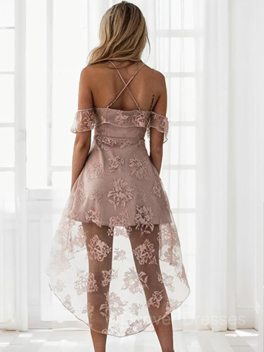 Engagement Dress, A-Line/Princess Off-the-Shoulder Short/Mini Lace Homecoming Dresses