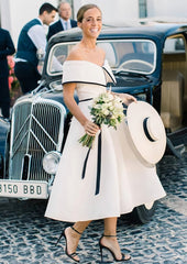 Wedding Shoes Bride, A-line/Princess Off-the-Shoulder Sleeveless Tea-Length Satin Bridesmaid Dresses With Low Back