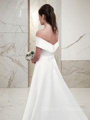 Wedding Dresses Bride, A-Line/Princess Off-the-Shoulder Sweep Train Satin Wedding Dresses