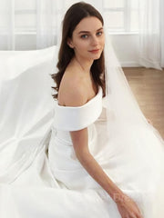 Wedding Dress Princess, A-Line/Princess Off-the-Shoulder Sweep Train Satin Wedding Dresses