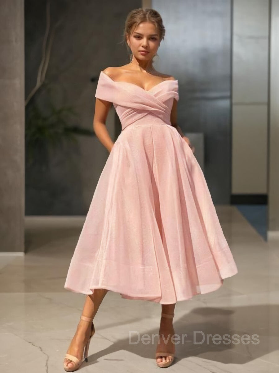Stunning Dress, A-Line/Princess Off-the-Shoulder Tea-Length Homecoming Dresses