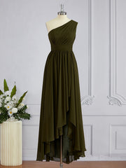 Party Dress Code Ideas, A-Line/Princess One-Shoulder Asymmetrical Chiffon Bridesmaid Dresses with Pleated