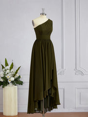 Go Out Outfit, A-Line/Princess One-Shoulder Asymmetrical Chiffon Bridesmaid Dresses with Pleated