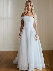 Wedding Dresses Lace Simple, A-Line/Princess One-Shoulder Court Train Organza Wedding Dresses