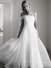 Wedding Dress Lace Simple, A-Line/Princess One-Shoulder Court Train Organza Wedding Dresses