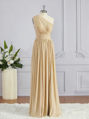 Party Dress Pattern Free, A-Line/Princess One-Shoulder Floor-Length Jersey Bridesmaid Dresses with Leg Slit