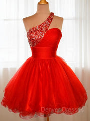 Evening Dresses Online, A-Line/Princess One-Shoulder Short/Mini Tulle Homecoming Dresses With Sequin
