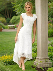 Wedding Dress Color, A-Line/Princess Scoop Asymmetrical Lace Wedding Dresses