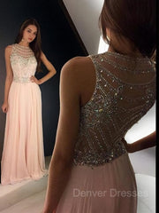 Party Dress Patterns, A-Line/Princess Scoop Floor-Length Chiffon Evening Dresses With Rhinestone