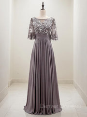 Festival Outfit, A-line/Princess Scoop Floor-Length Chiffon Mother of the Bride Dresses With Pleats