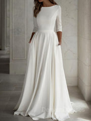 Wedding Dress Jewelry, A-Line/Princess Scoop Floor-Length Stretch Crepe Wedding Dresses