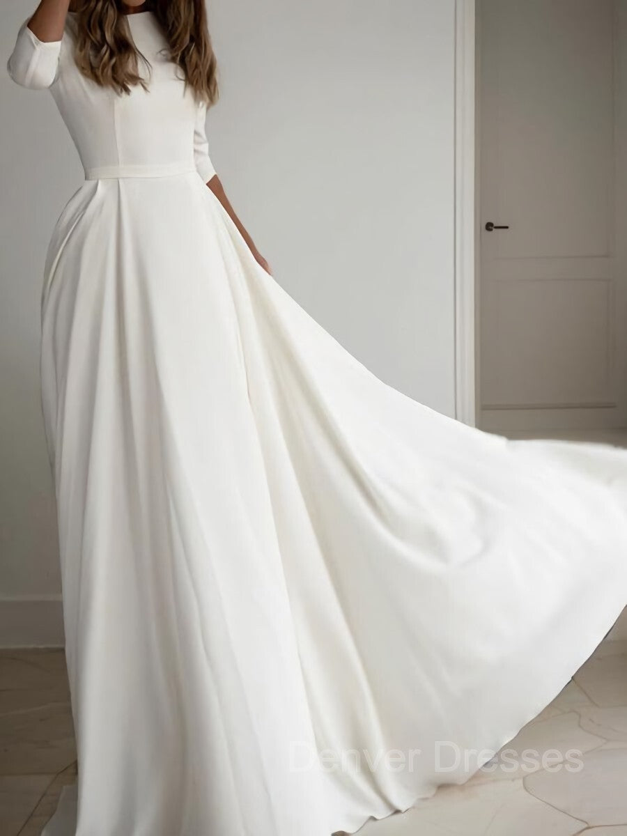 Wedding Dressed With Pockets, A-Line/Princess Scoop Floor-Length Stretch Crepe Wedding Dresses