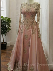 Homecoming Dresses Classy, A-Line/Princess Scoop Floor-Length Tulle Evening Dresses With Appliques Lace