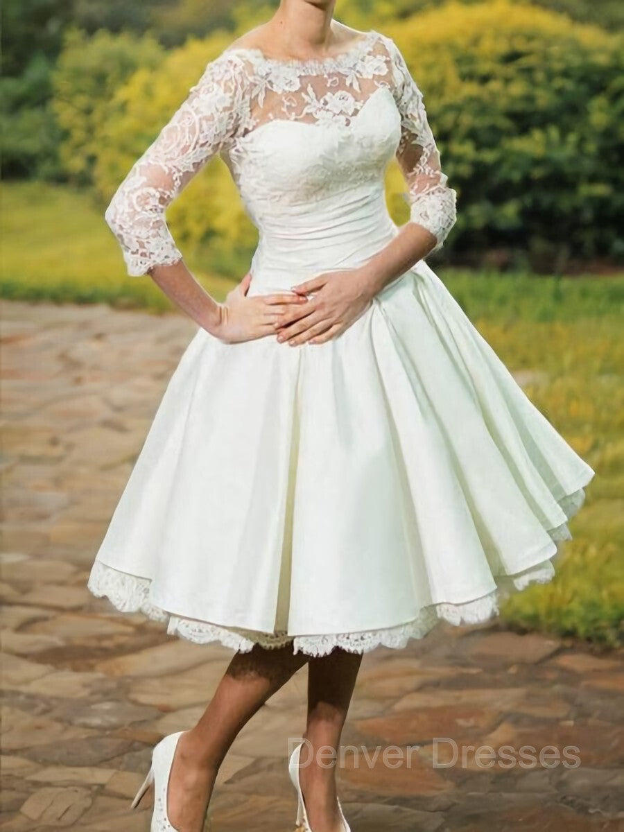 Wedding Dresses Laced Sleeves, A-Line/Princess Scoop Knee-Length Stretch Crepe Wedding Dresses