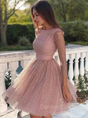 Prom Dress Corset Ball Gown, A-Line/Princess Scoop Short/Mini Sequins Homecoming Dresses