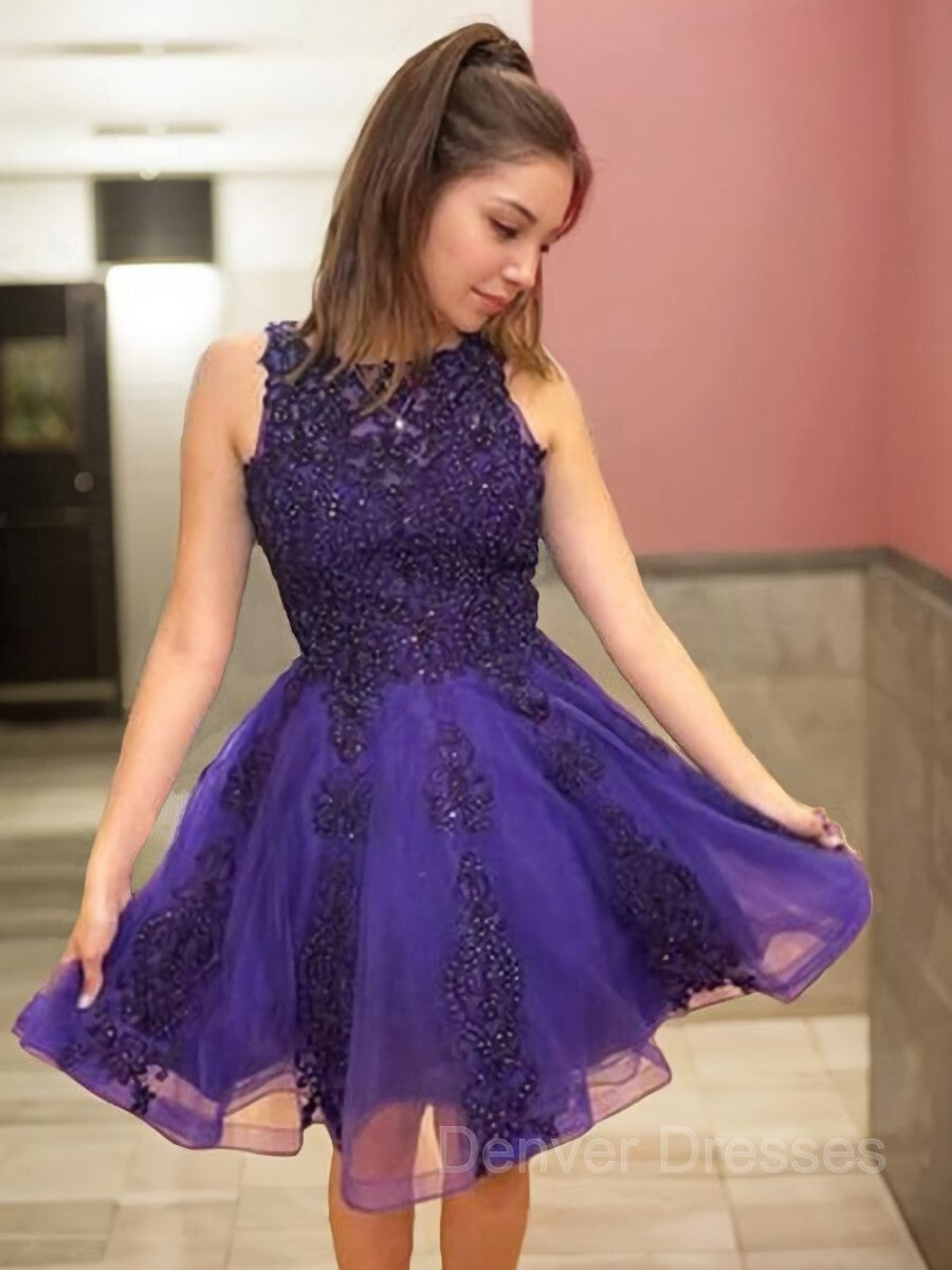 Long Formal Dress, A-Line/Princess Scoop Short/Mini Tulle Homecoming Dresses With Beading