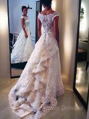 Wedding Dress Beautiful, A-Line/Princess Scoop Sweep Train Lace Wedding Dresses With Belt/Sash