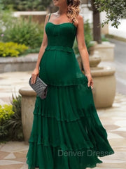 Formal Dresses For Sale, A-Line/Princess Spaghetti Straps Floor-Length Chiffon Prom Dresses With Ruffles