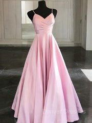 Party Dress Miami, A-Line/Princess Spaghetti Straps Floor-Length Satin Prom Dresses With Ruffles