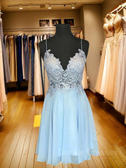 Prom Dresses For Short People, A-Line/Princess Spaghetti Straps Short/Mini Chiffon Homecoming Dresses