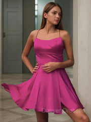 Mermaid Prom Dress, A-Line/Princess Spaghetti Straps Short/Mini Elastic Woven Satin Homecoming Dresses