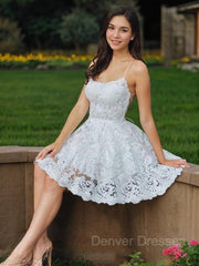 Party Dress Meaning, A-Line/Princess Spaghetti Straps Short/Mini Lace Homecoming Dresses With Appliques Lace