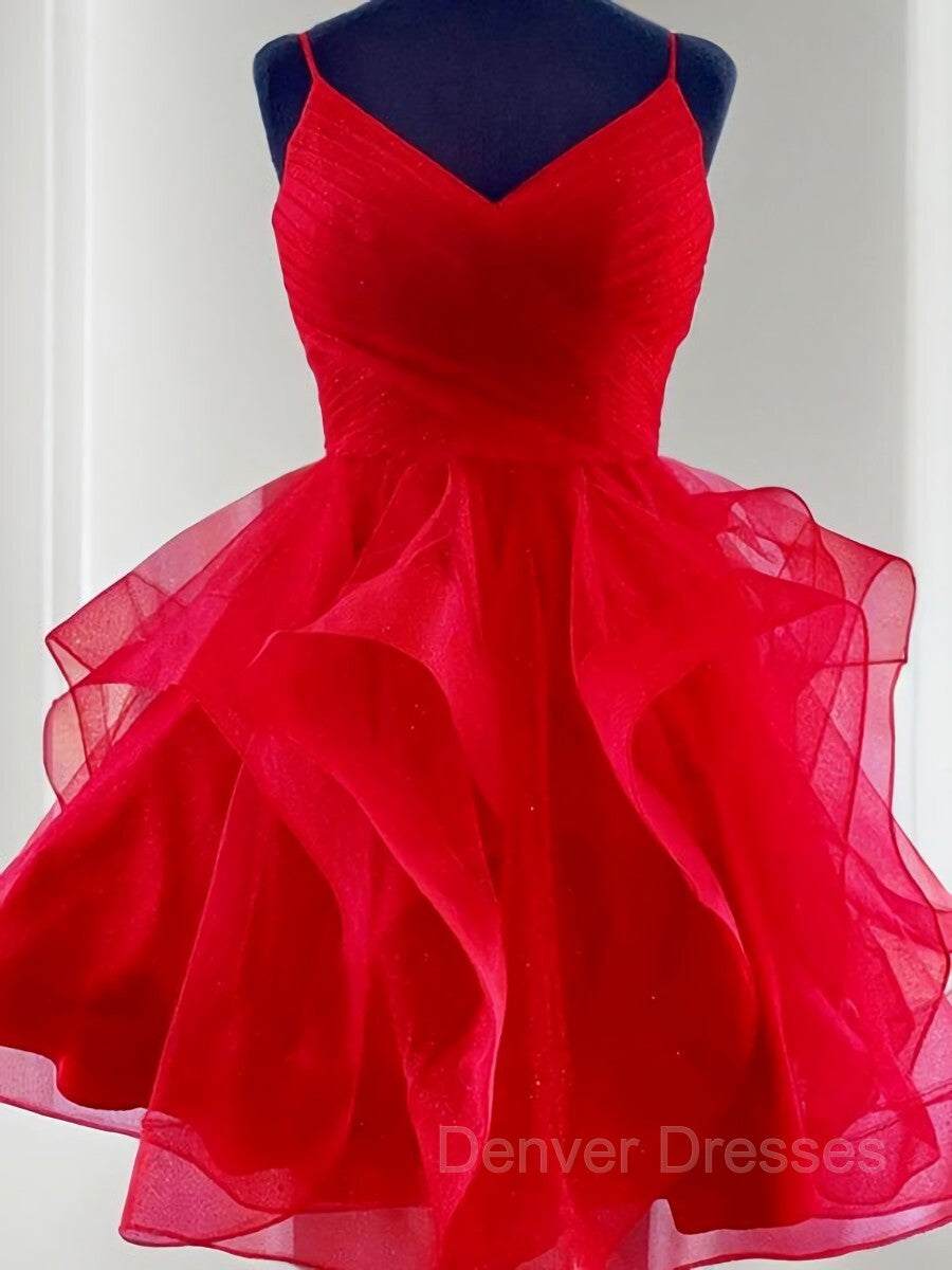 Party Dresses Outfits Ideas, A-Line/Princess Spaghetti Straps Short/Mini Tulle Homecoming Dresses With Ruffles