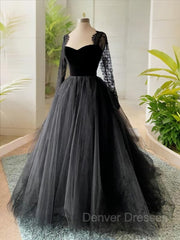 Wedding Dresses V Neck, A-line/Princess Square Court Train Tulle Wedding Dress with Appliques Lace