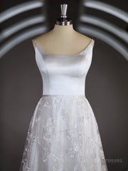 Wedding Dresses Store, A-Line/Princess Square Cathedral Train Lace Wedding Dresses with Appliques Lace