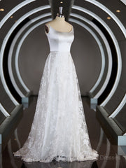 Wedding Dress Stores, A-Line/Princess Square Cathedral Train Lace Wedding Dresses with Appliques Lace