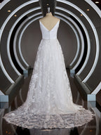 Wedding Dresses Brides, A-Line/Princess Square Cathedral Train Lace Wedding Dresses with Appliques Lace