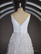 Wedding Dress Bride, A-Line/Princess Square Cathedral Train Lace Wedding Dresses with Appliques Lace