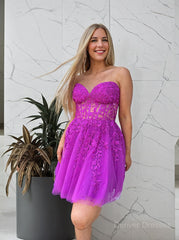 Homecoming Dress Boutiques, A-line/Princess Strapless Knee-Length Tulle Homecoming Dress with Appliques Lace