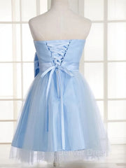Prom Dress Ideas 2040, A-Line/Princess Strapless Short/Mini Tulle Homecoming Dresses With Bow