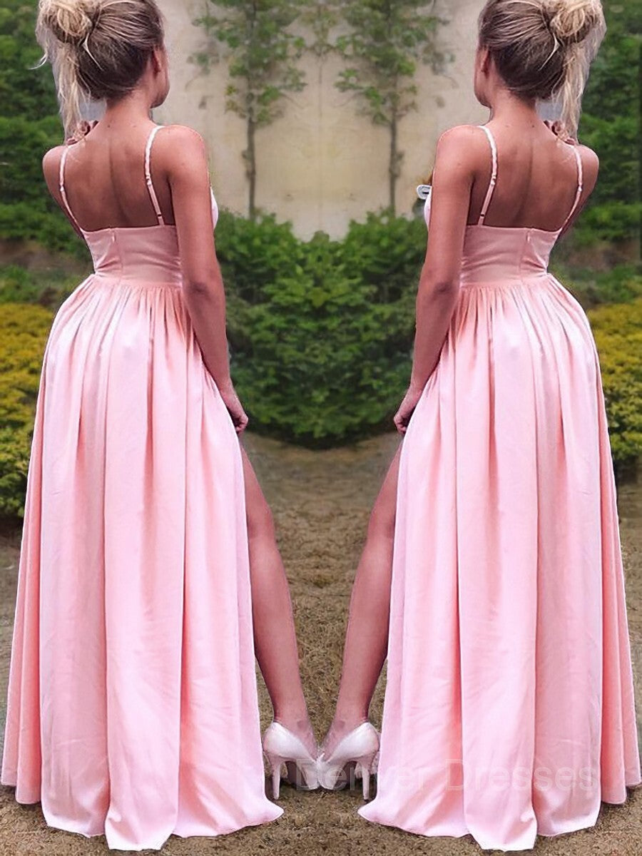 Evening Dress Classy, A-Line/Princess Straps Floor-Length Stretch Crepe Prom Dresses With Leg Slit