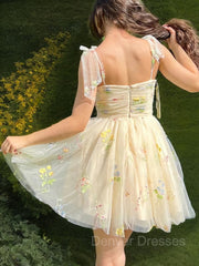 Black Wedding Dress, A-line/Princess Straps Short/Mini Lace Homecoming Dress with Ruffles